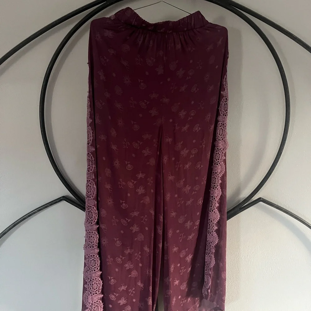 Free People What’s Good Lounge Pants - Plum Purple Silky Wide Leg Intimately - Picture 5 of 5